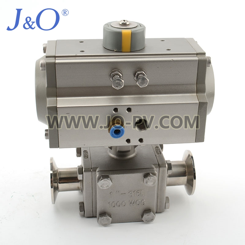 Sanitary Stainless Steel Encapsulated Pneumatic Actuator 3 Way Ball